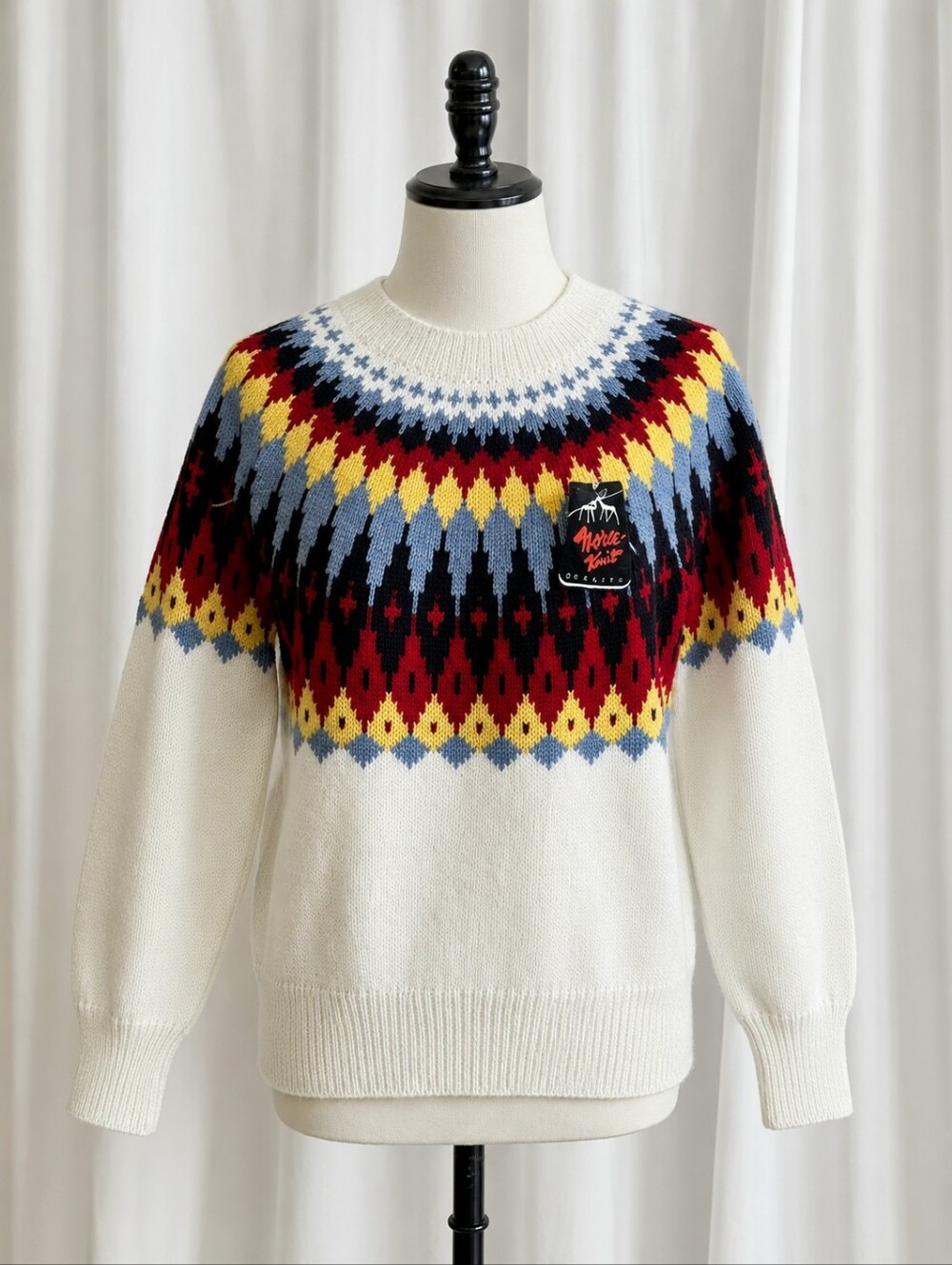 Vintage Lillunn Bold Fair Isle Norse Hand Knit Wool Pullover Long Sleeve Sweater